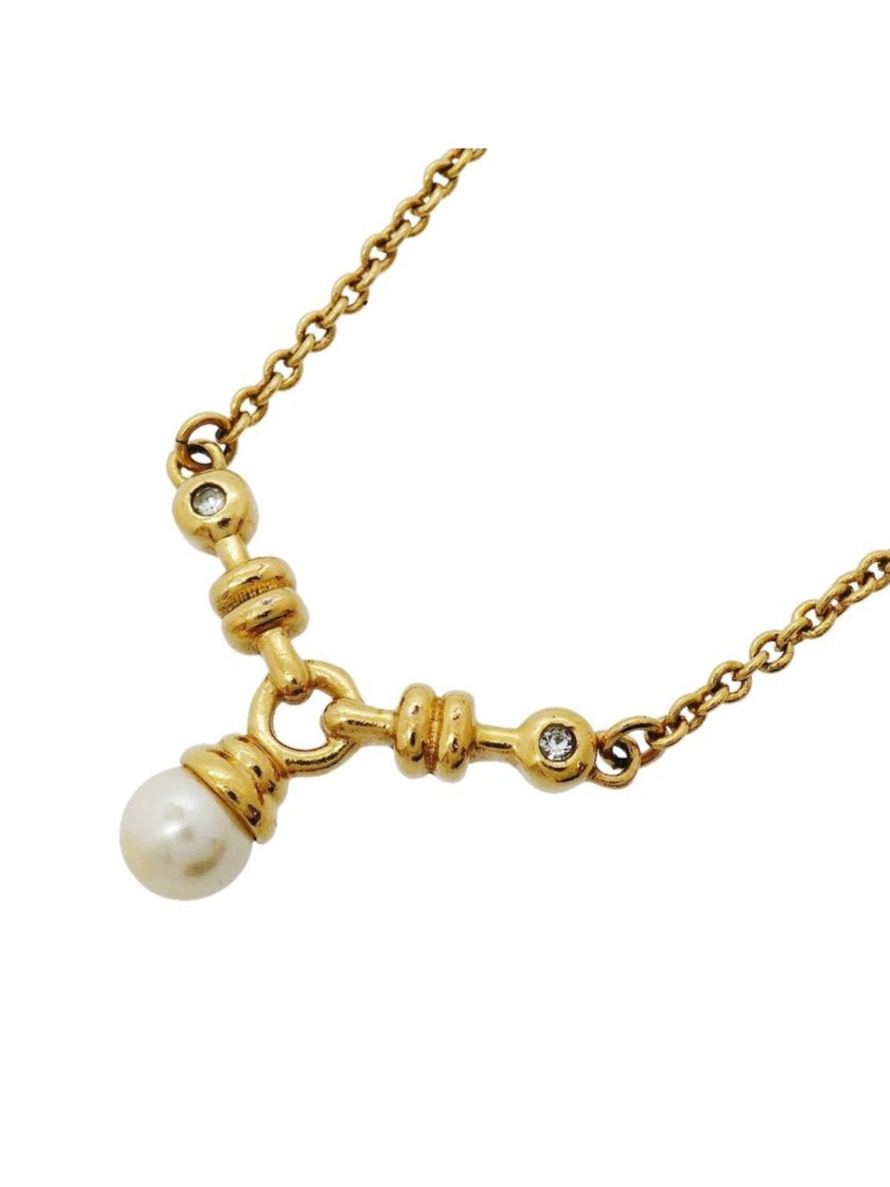 Dior Necklace Gold Plated Faux Pearl Rhinestone
